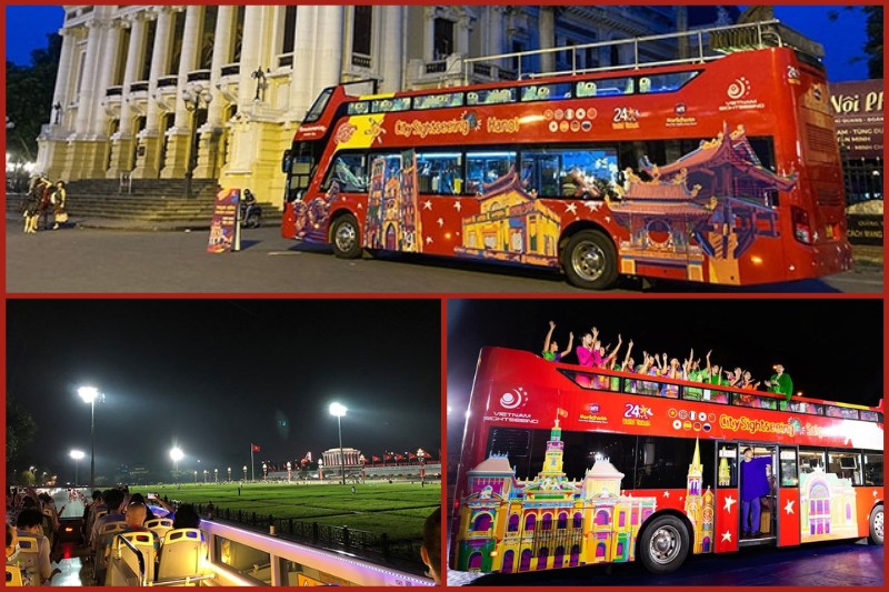 City Tour double-decker bus at night